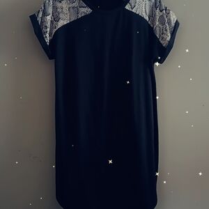 Black Dress with Snake Print Sleeves